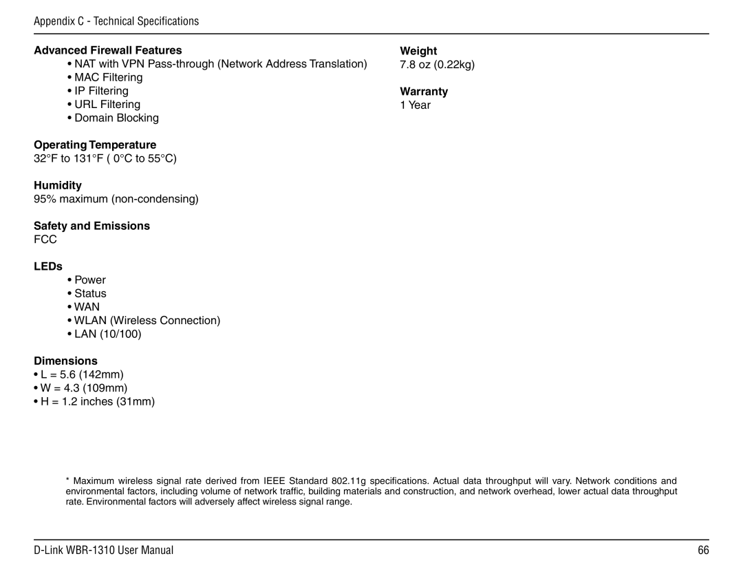 D-Link WBR-1310 manual Warranty 