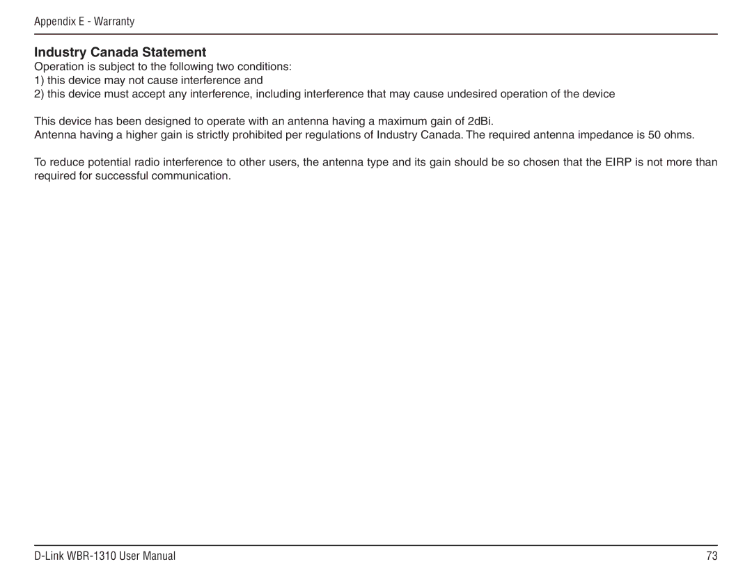 D-Link WBR-1310 manual Industry Canada Statement 