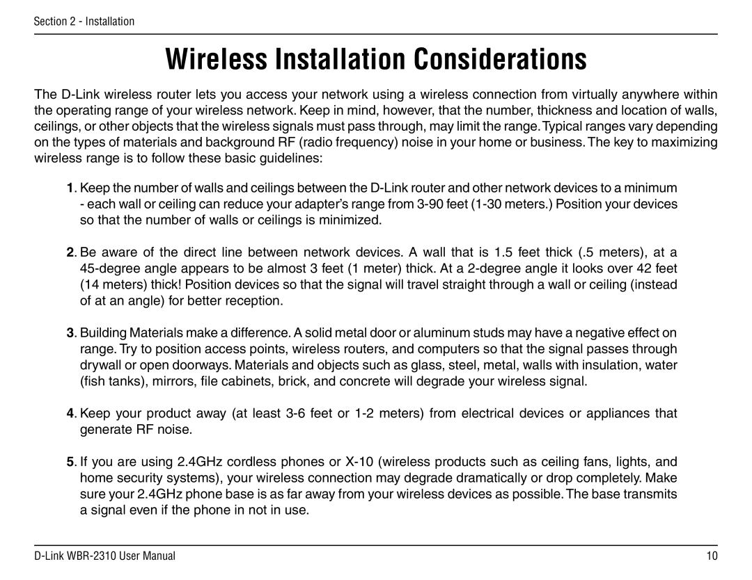 D-Link WBR-2310 manual Wireless Installation Considerations 