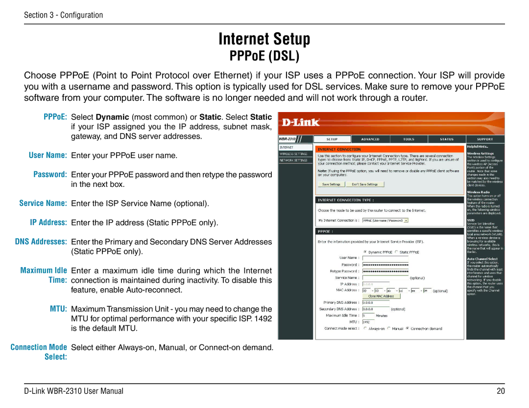 D-Link WBR-2310 manual PPPoE DSL 