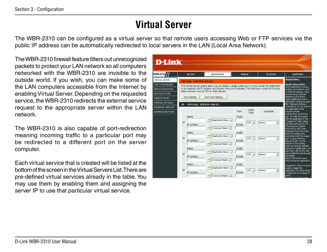 D-Link WBR-2310 manual Virtual Server 