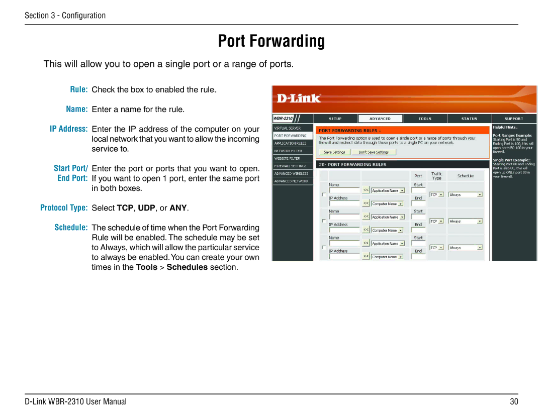 D-Link WBR-2310 manual Port Forwarding 