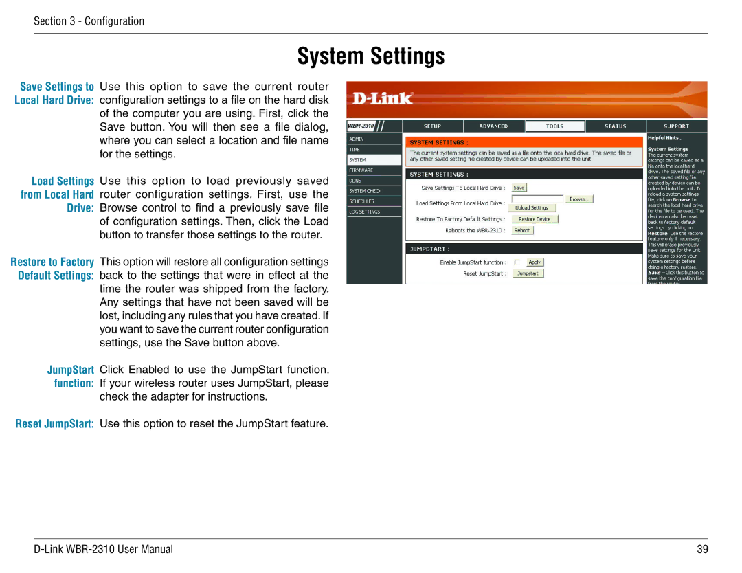 D-Link WBR-2310 manual System Settings 