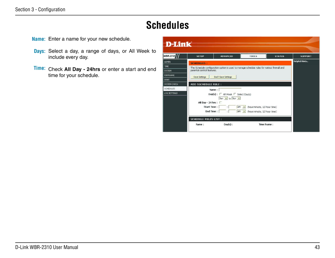 D-Link WBR-2310 manual Schedules 