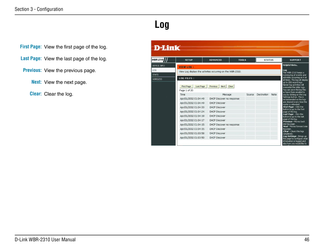 D-Link WBR-2310 manual Log 