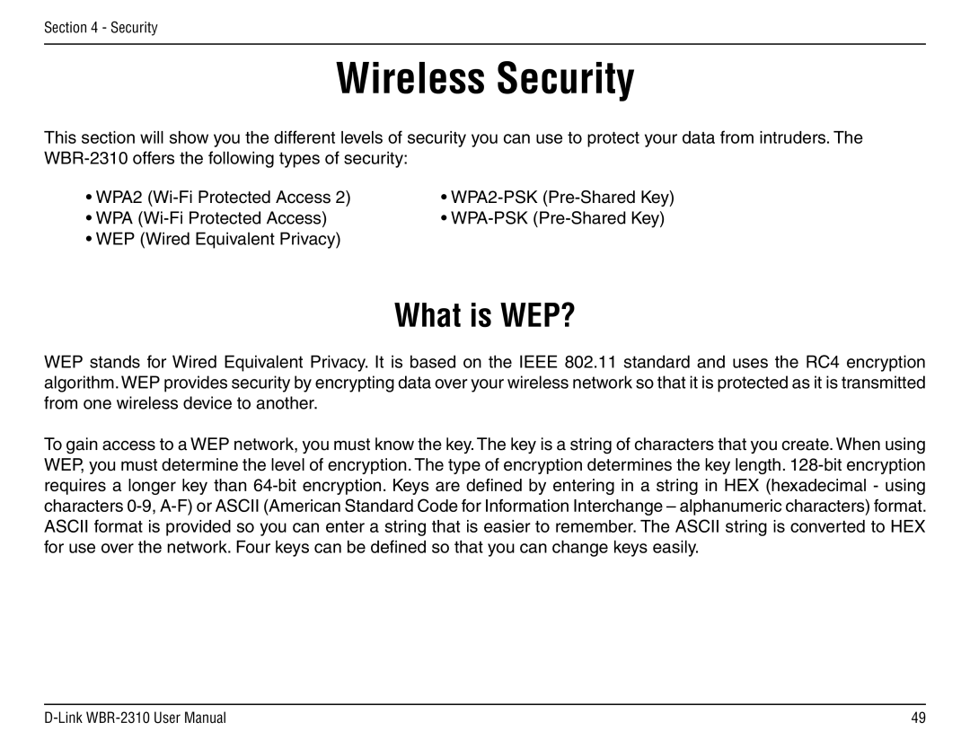 D-Link WBR-2310 manual Wireless Security, What is WEP? 