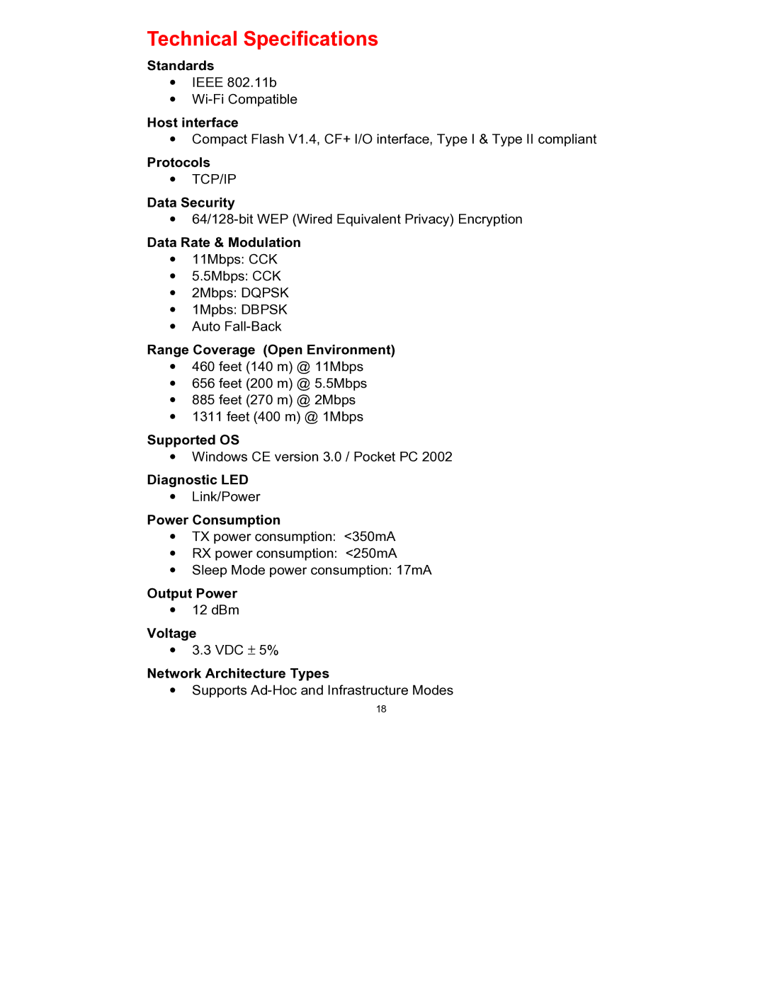 D-Link WL-211F manual Technical Specifications 