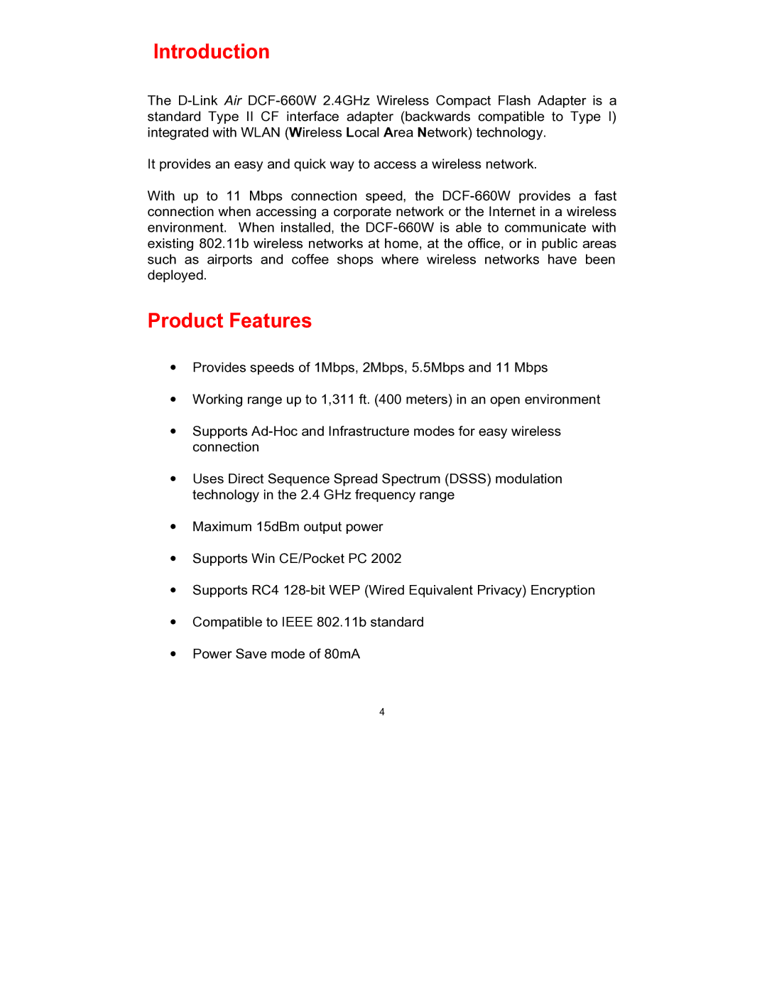 D-Link WL-211F manual Introduction, Product Features 