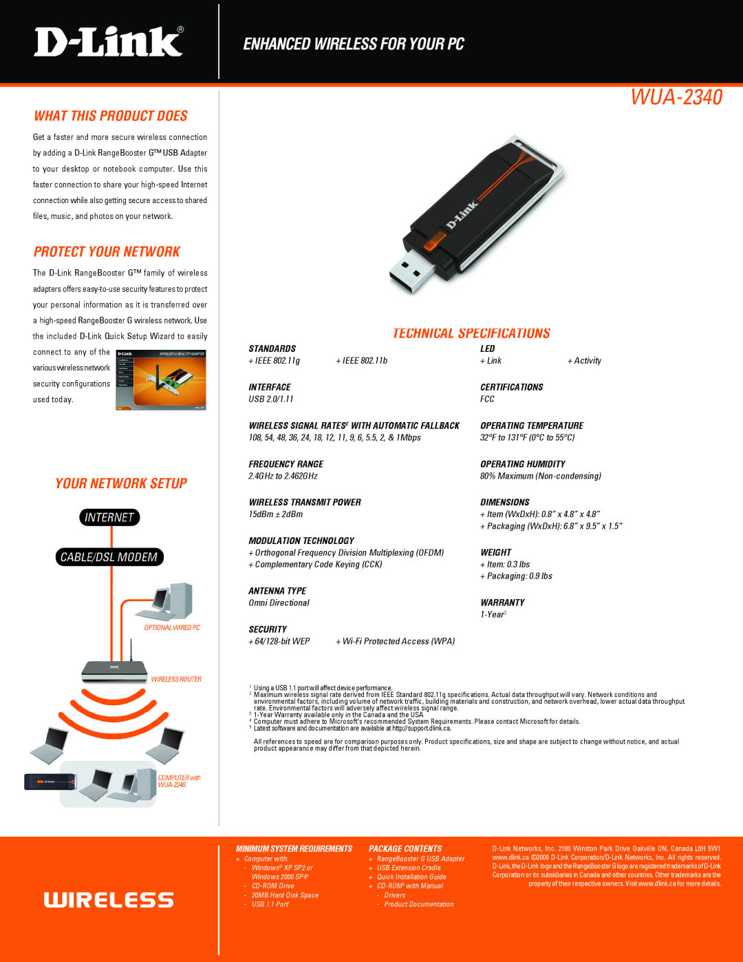 D-Link WUA-2340 manual What this Product does, Protect Your Network, Your Network Setup, Technical Specifications 