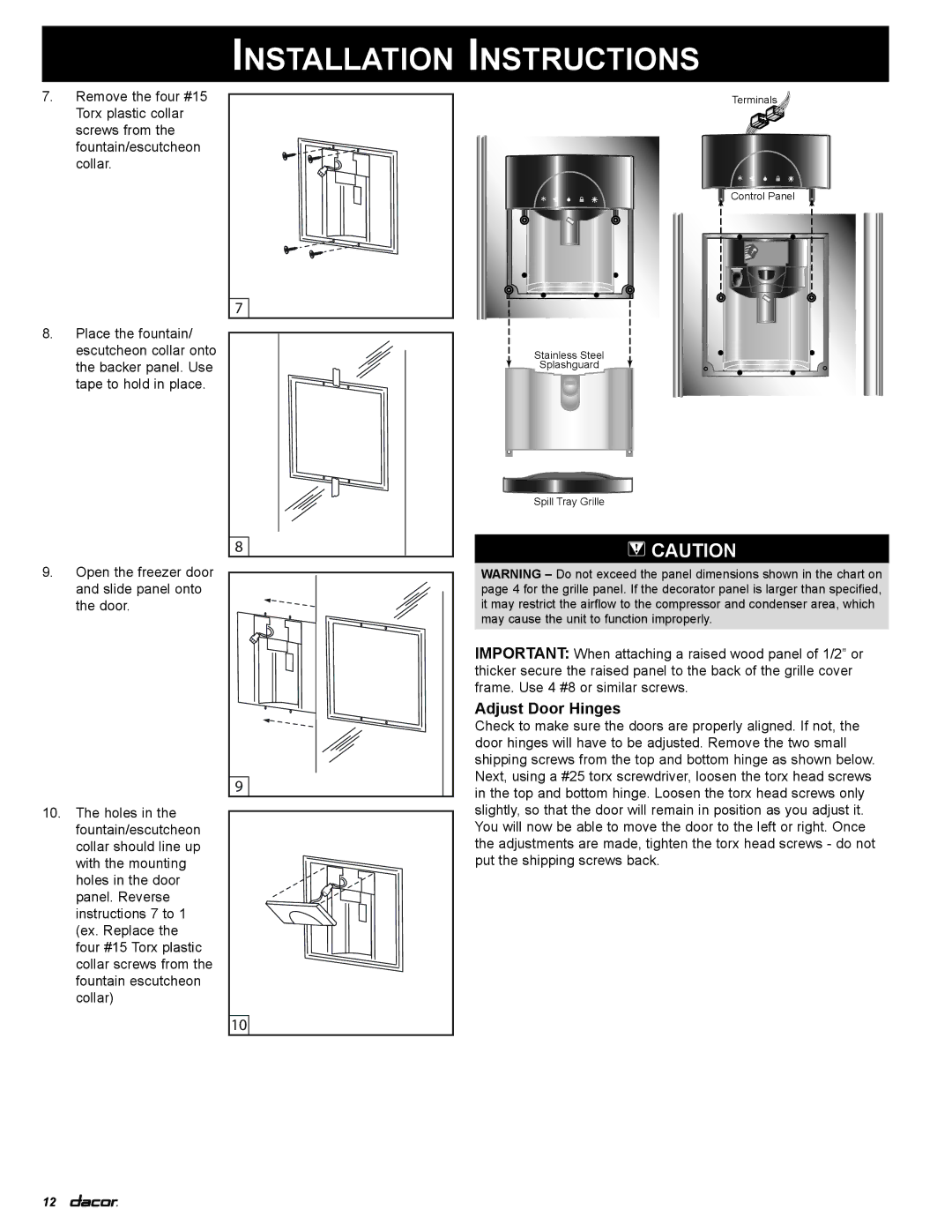 Dacor 100500 manual Adjust Door Hinges 