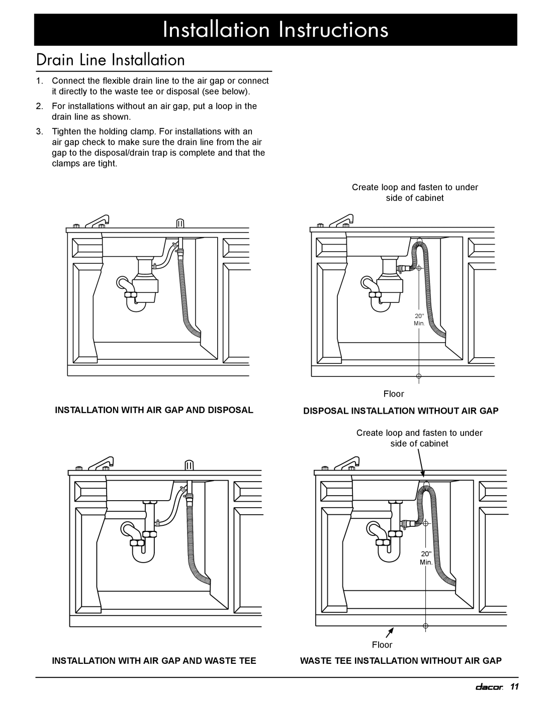 Dacor PD, 24GN installation instructions Drain Line Installation 