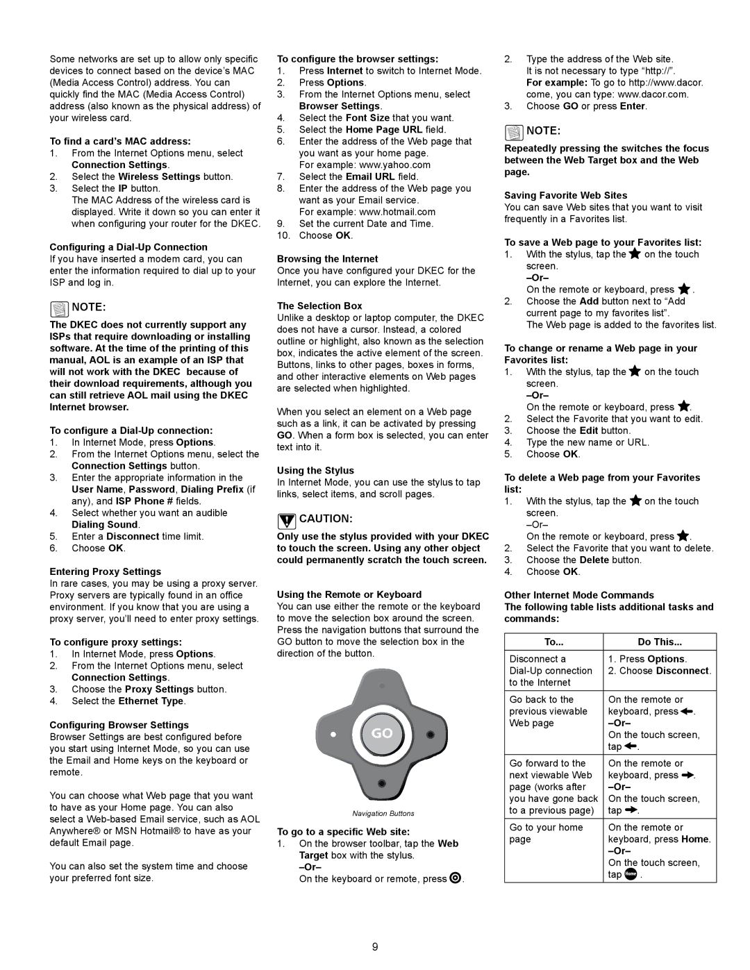 Dacor 65513REV.B manual To find a card’s MAC address, Configuring a Dial-Up Connection, To configure a Dial-Up connection 