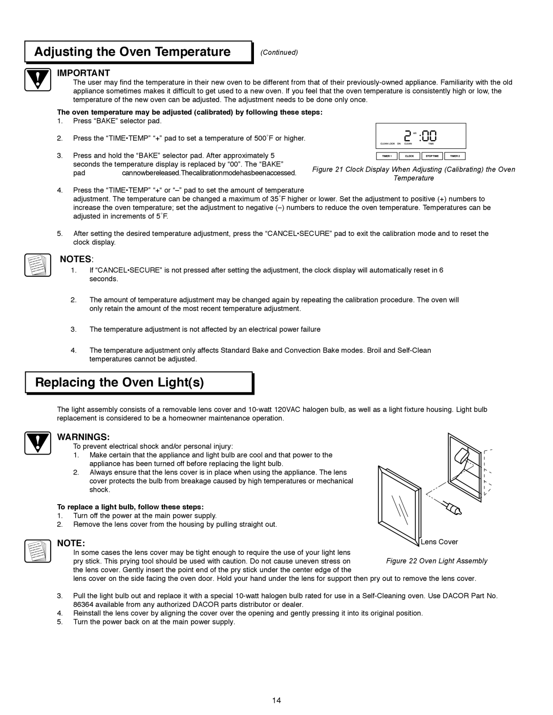 Dacor ACS273, ACS303, ACS363 manual Replacing the Oven Lights, To replace a light bulb, follow these steps 