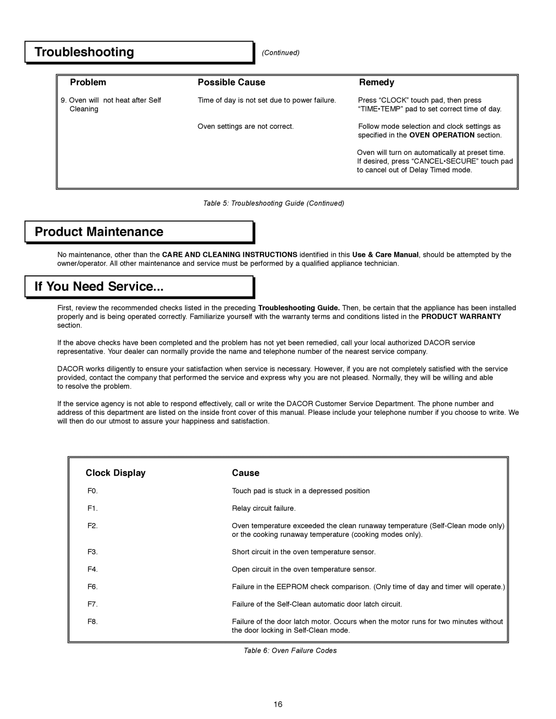 Dacor ACS303, ACS273, ACS363 manual Product Maintenance, If You Need Service 