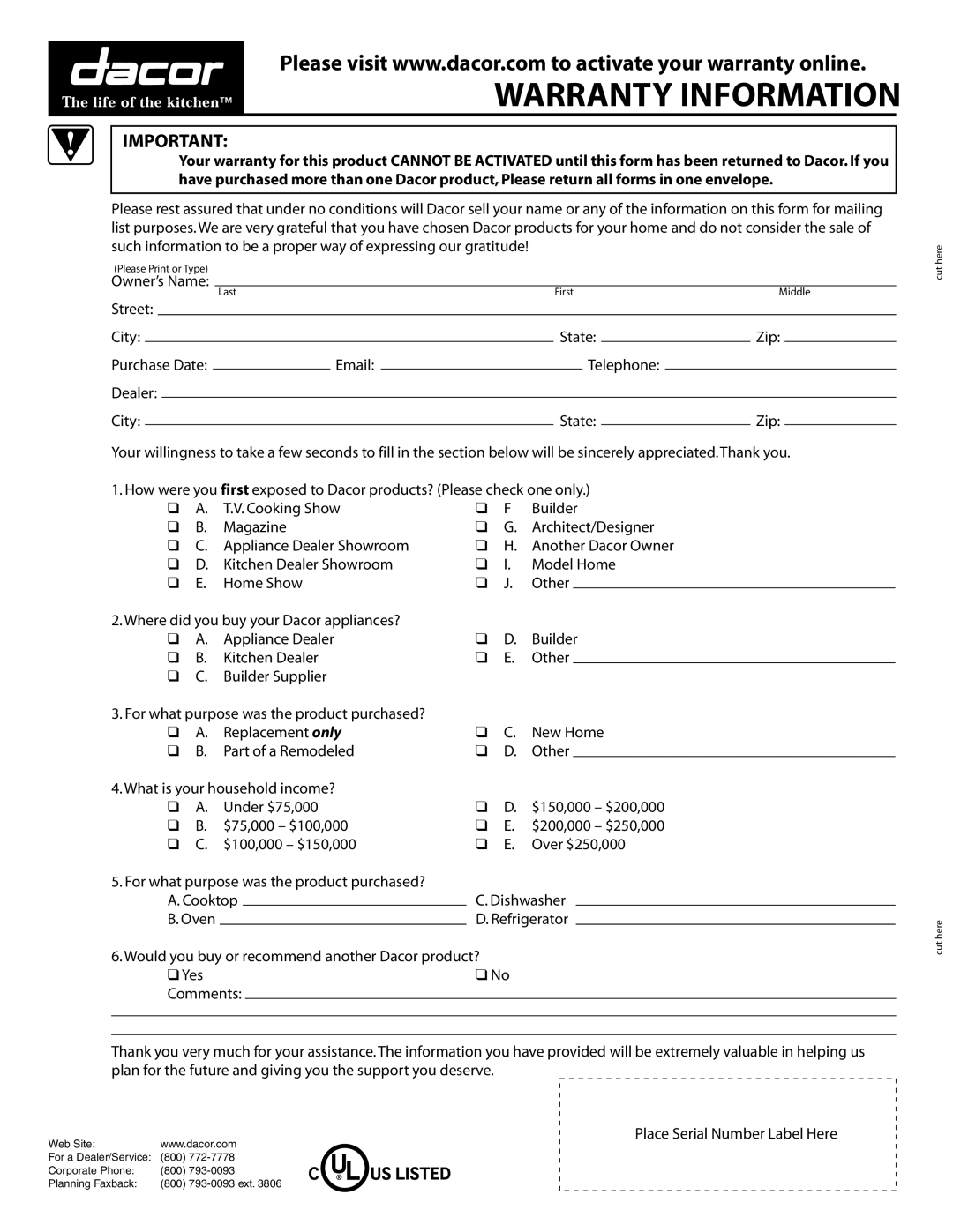 Dacor ACS273, ACS303, ACS363 manual 