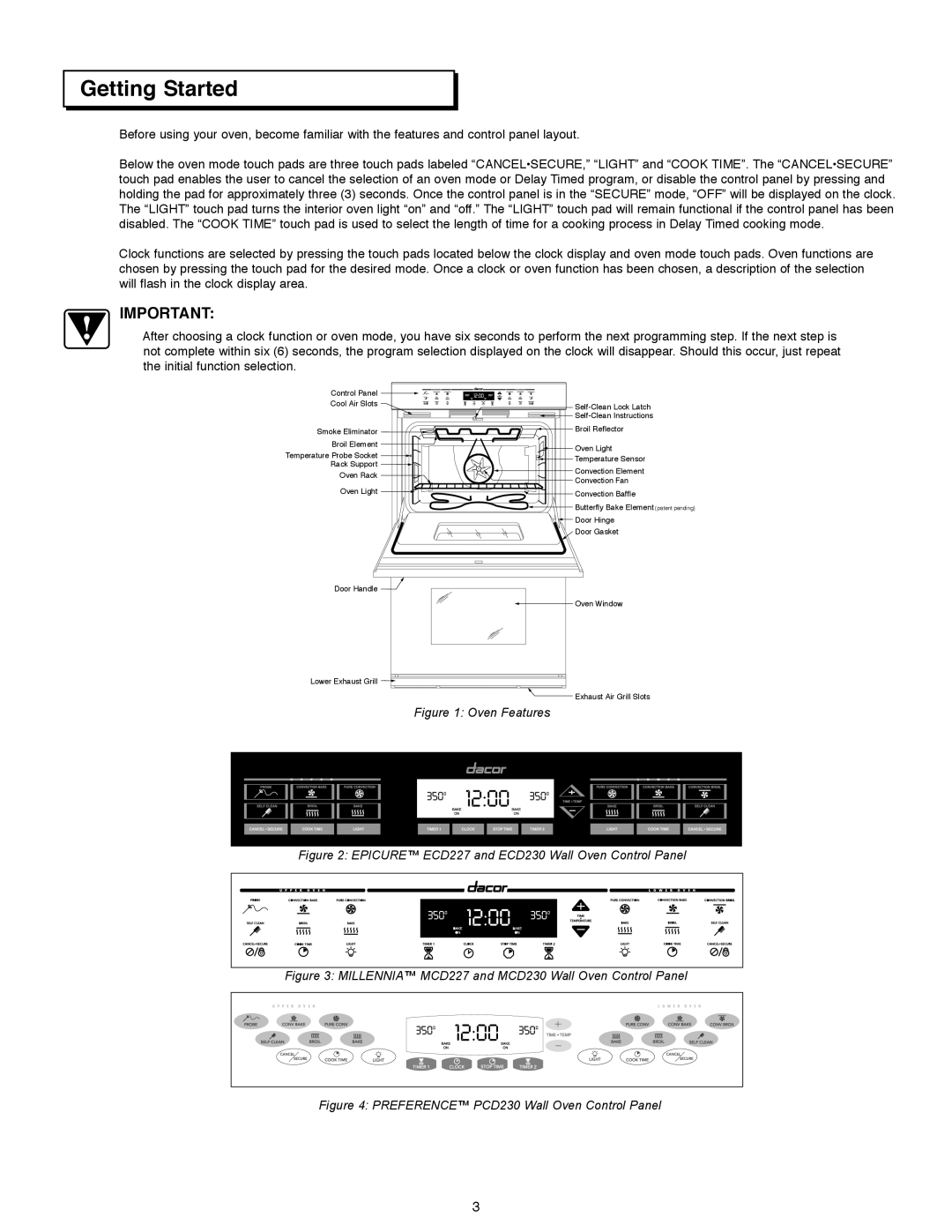 Dacor ACS363, ACS303, ACS273 manual Getting Started, Oven Features 