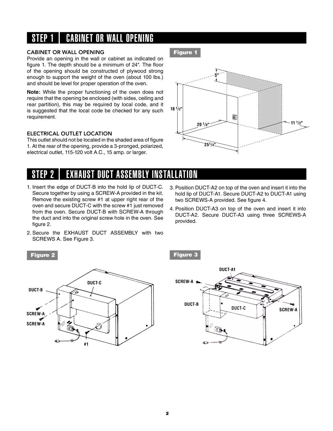 Dacor AOCTK27 installation instructions Exhaust Duct Assembly Installation, Cabinet or Wall Opening 