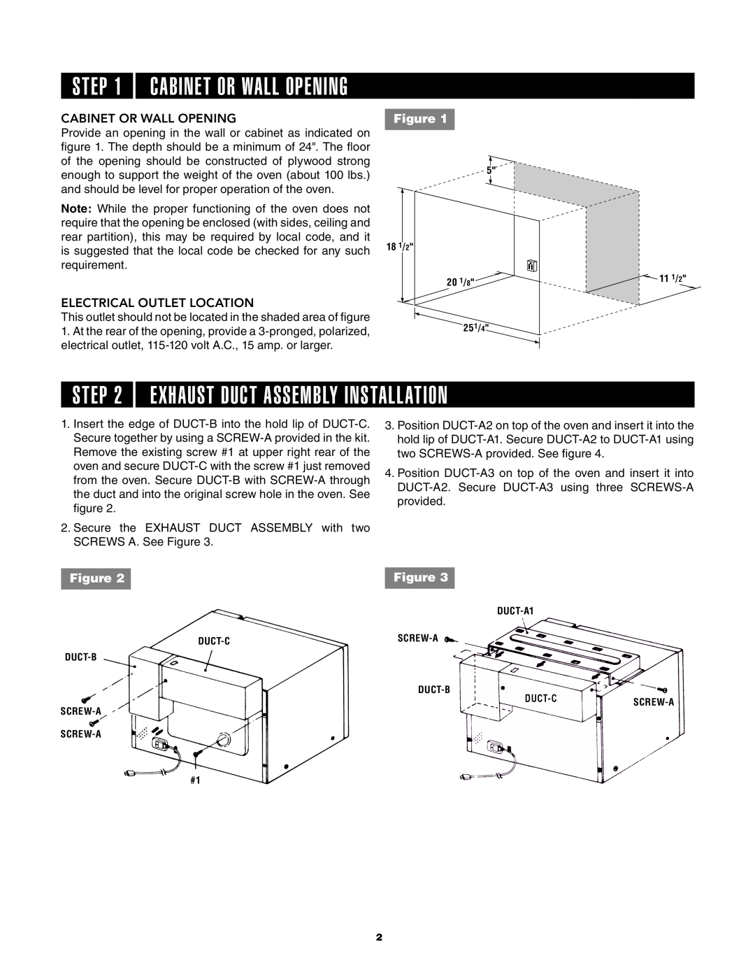 Dacor AOCTK27 installation instructions Exhaust Duct Assembly Installation, Cabinet Or Wall Opening 
