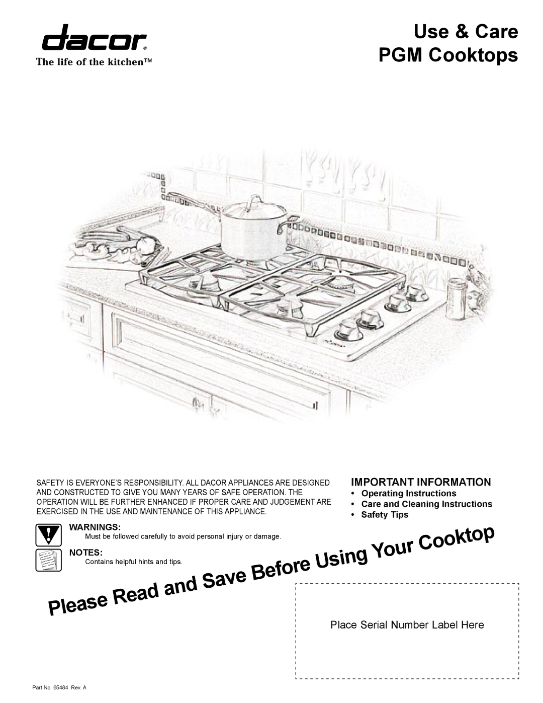 Dacor manual Use & Care PGM Cooktops 