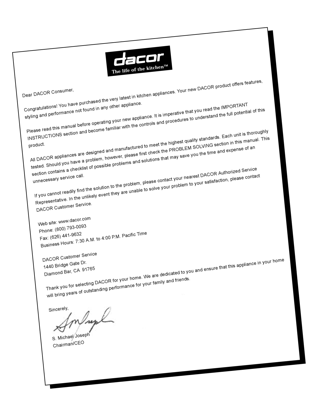 Dacor Cooktops manual Consumer 
