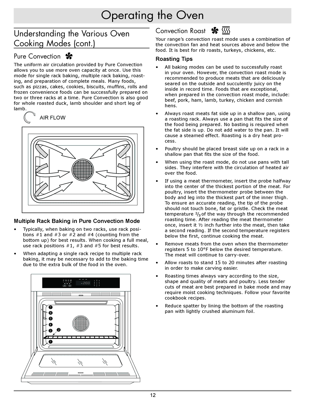 Dacor dacor important safety instructions Convection Roast, Multiple Rack Baking in Pure Convection Mode, Roasting Tips 