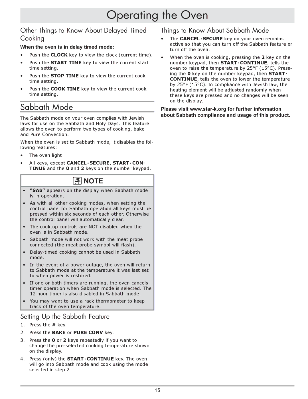 Dacor dacor Sabbath Mode, Other Things to Know About Delayed Timed Cooking, Setting Up the Sabbath Feature 