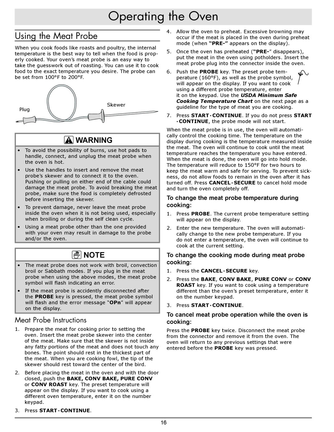 Dacor dacor Using the Meat Probe, Meat Probe Instructions, To change the meat probe temperature during cooking 