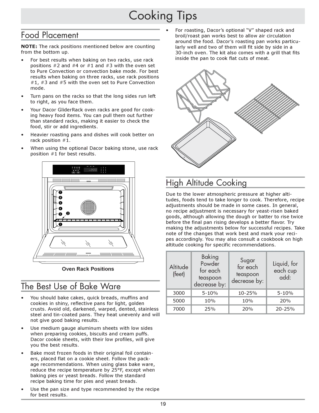 Dacor dacor important safety instructions Cooking Tips, Food Placement, Best Use of Bake Ware, High Altitude Cooking 