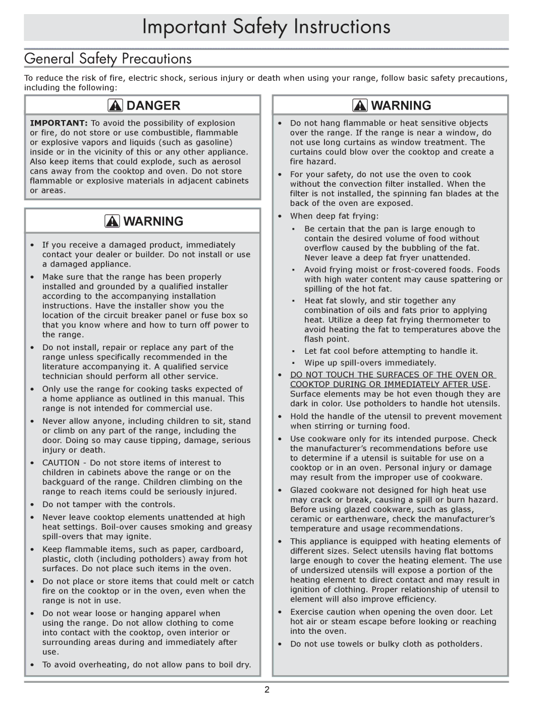 Dacor dacor important safety instructions General Safety Precautions 