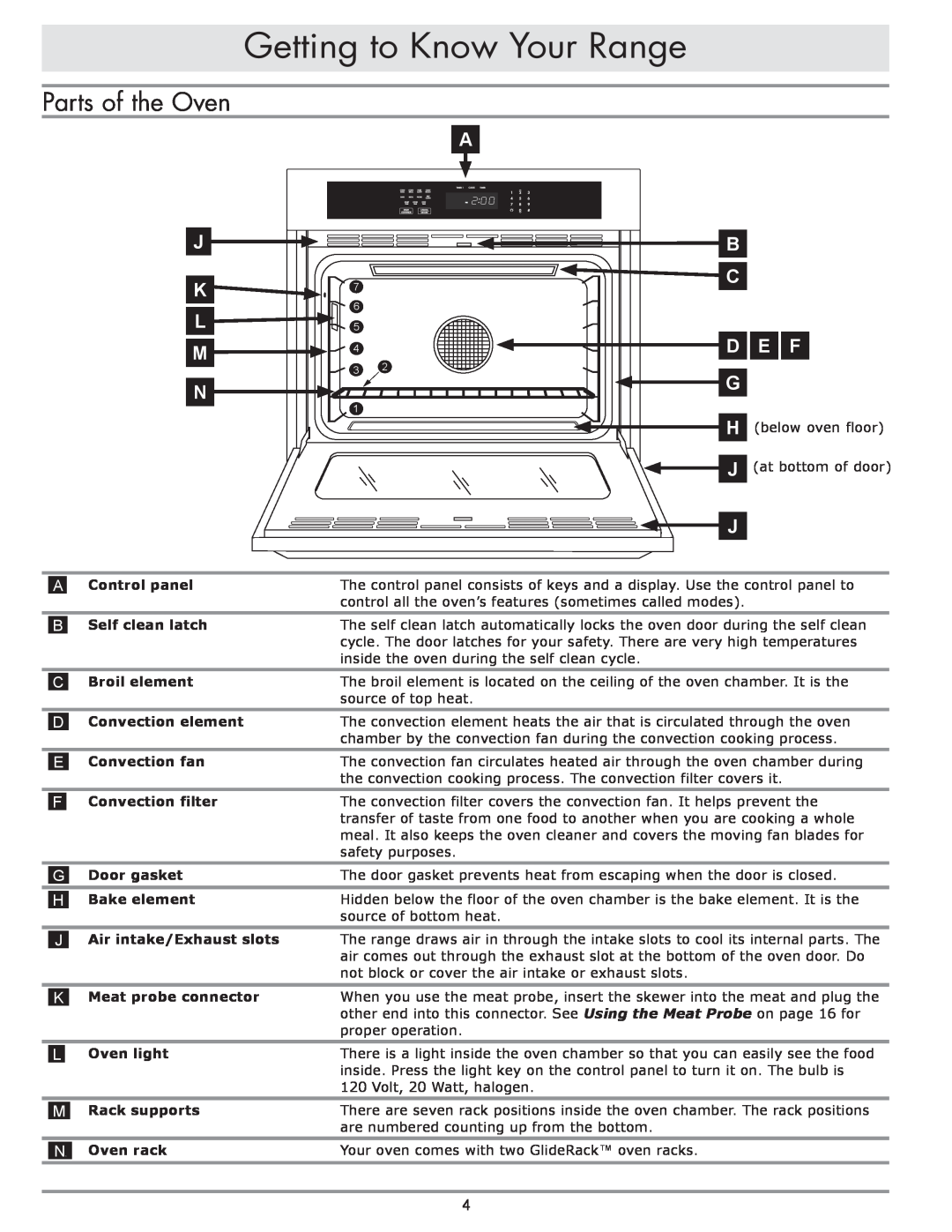 Dacor dacor important safety instructions Getting to Know Your Range, Parts of the Oven 