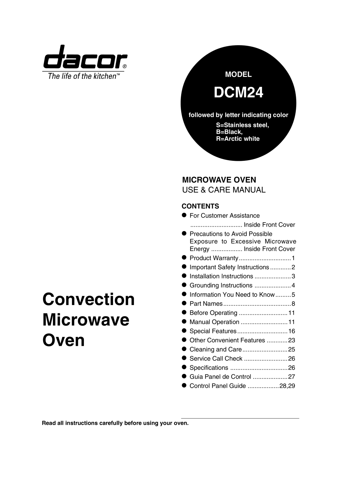 Dacor DCM24 warranty Convection Microwave Oven 