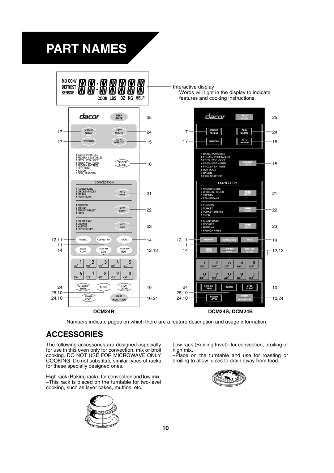 Dacor warranty Accessories, MIX Conv Defrost Sensor Cook LBS OZ KG Help, DCM24R, DCM24S, DCM24B 