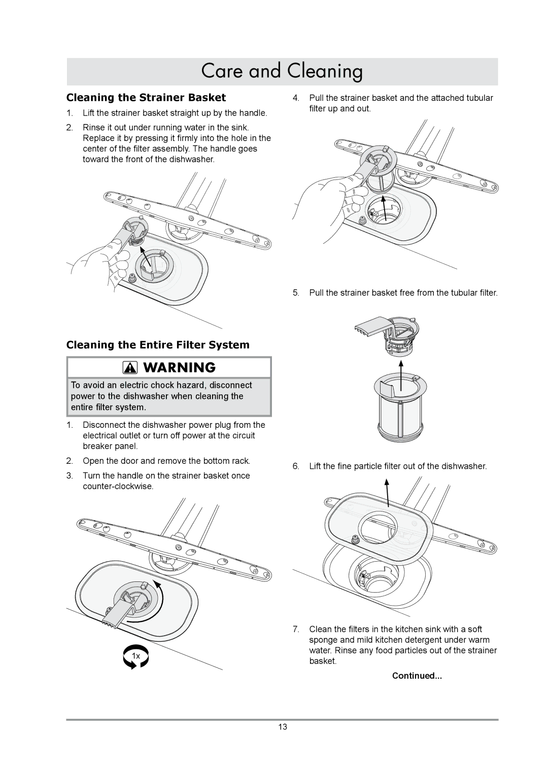 Dacor DDWF24S important safety instructions Cleaning the Strainer Basket, Cleaning the Entire Filter System 