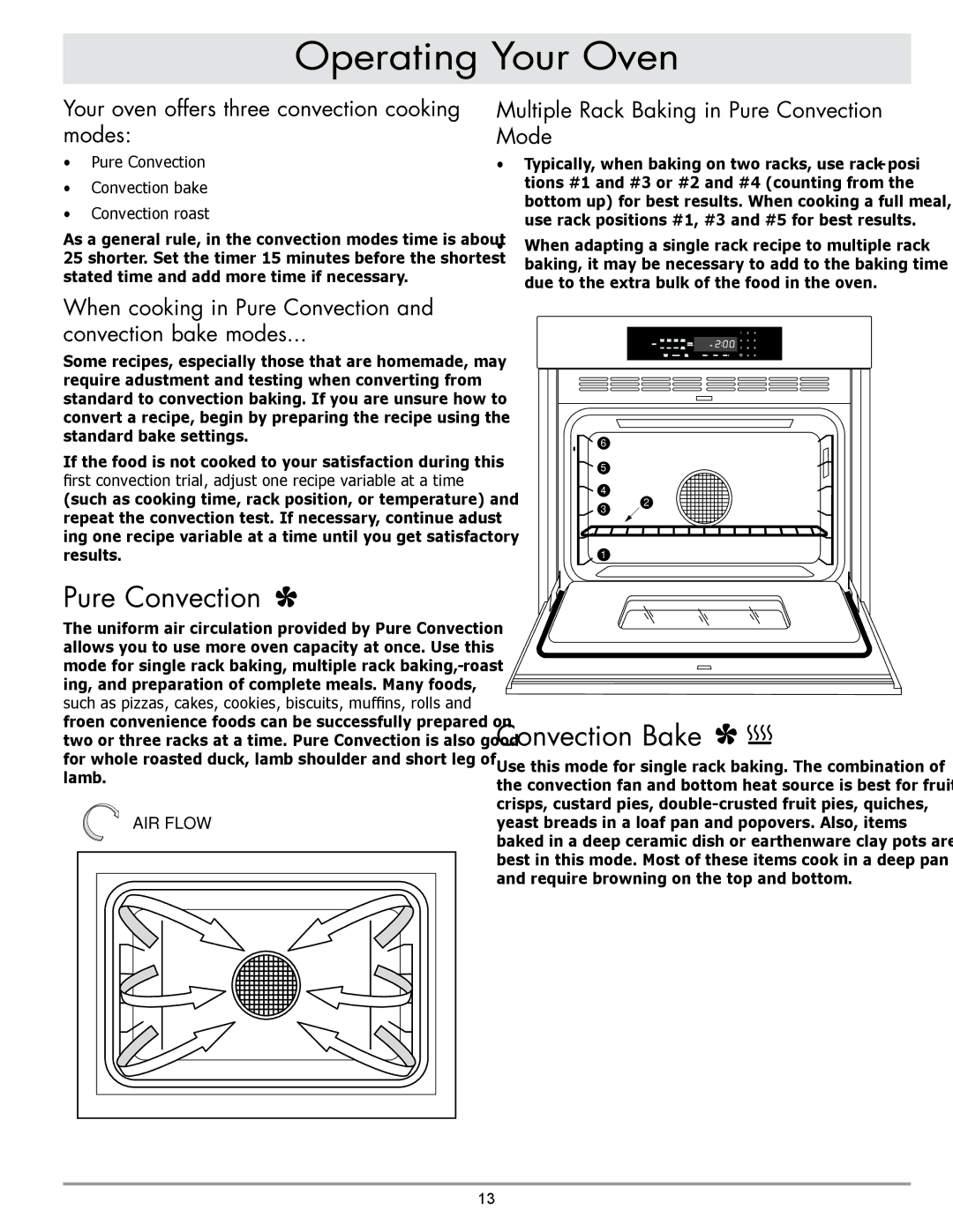 Dacor DO130, DO230 manual Pure Convection, Convection Bake, Your oven offers three convection cooking modes 
