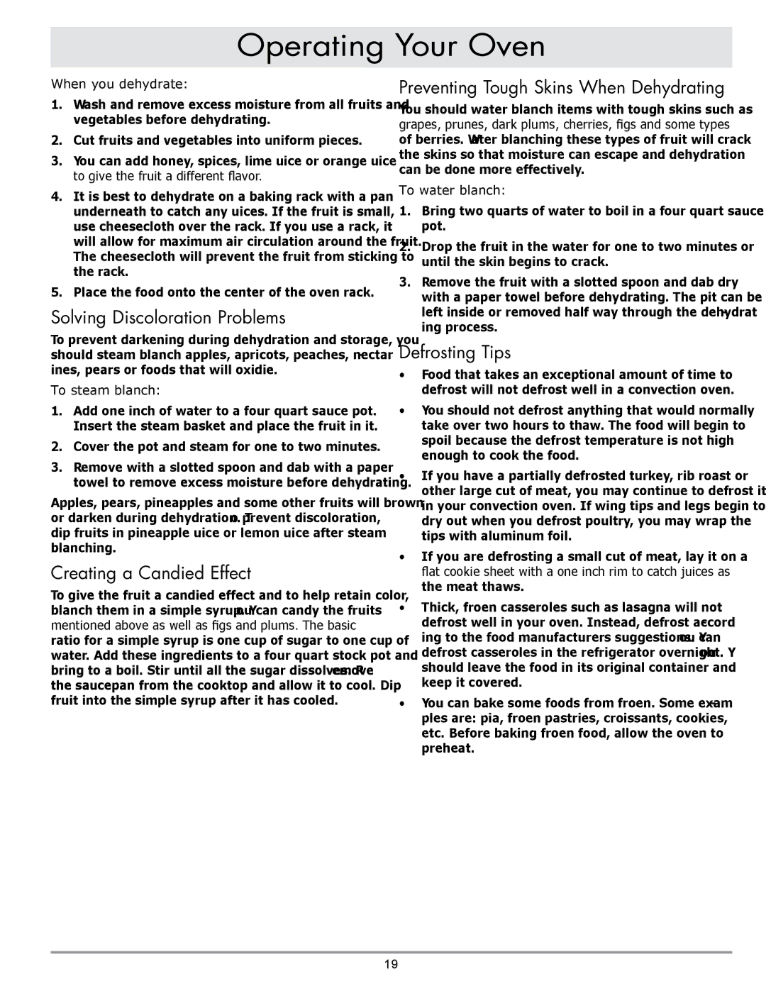 Dacor DO130, DO230 manual Solving Discoloration Problems, Creating a Candied Effect, Preventing Tough Skins When Dehydrating 