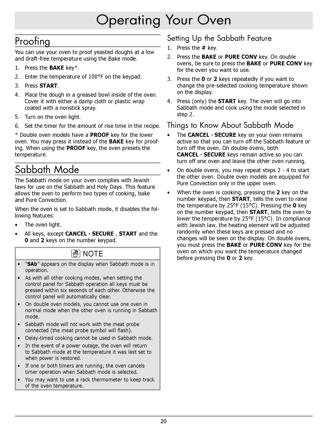 Dacor DO230, DO130 manual Proofing, Setting Up the Sabbath Feature, Things to Know About Sabbath Mode 