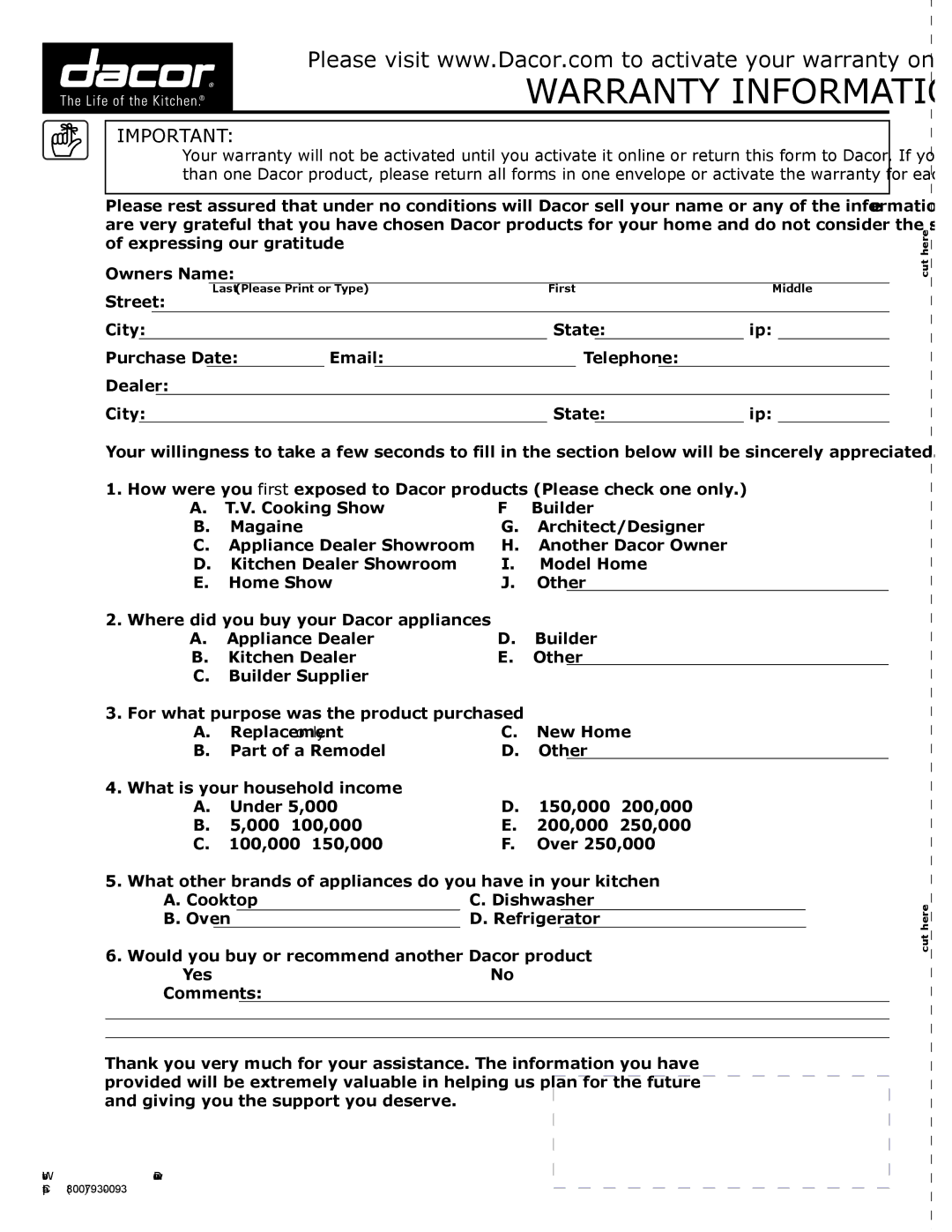 Dacor DO230, DO130 manual Warranty Information 