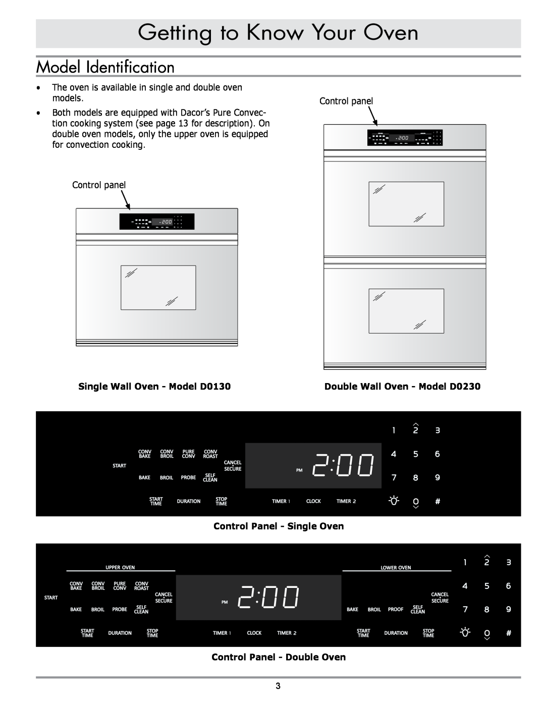 Dacor DO130, DO230 manual Getting to Know Your Oven, Model Identification, Single Wall Oven - Model D0130 