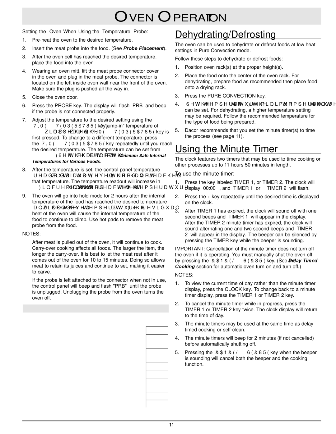 Dacor ECS, MCD, MCS, ECD important safety instructions Dehydrating/Defrosting, Using the Minute Timer, To use the minute timer 