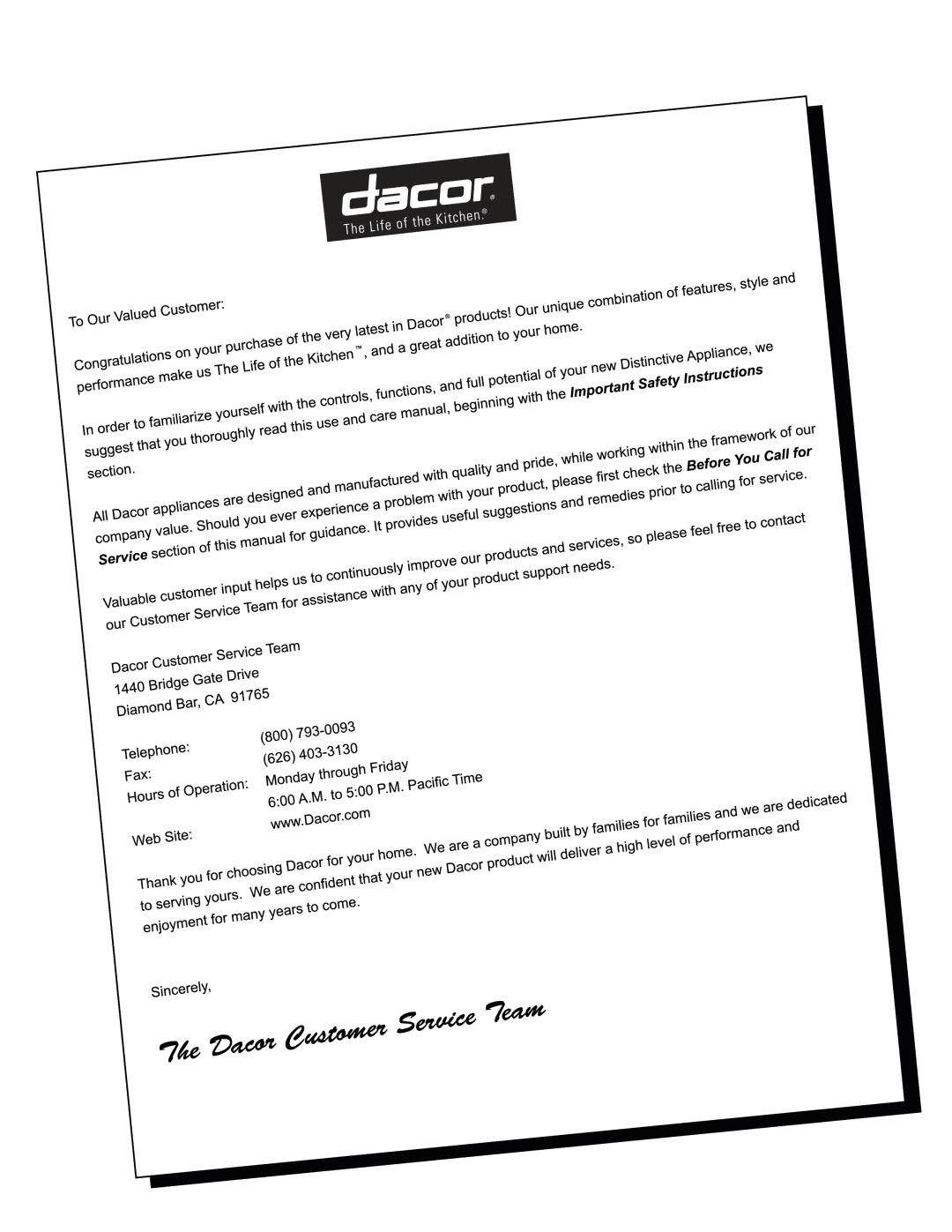 Dacor ECD Series, ECS Series, MCD Series, MCS Series, PCD Series, PCS Series important safety instructions 
