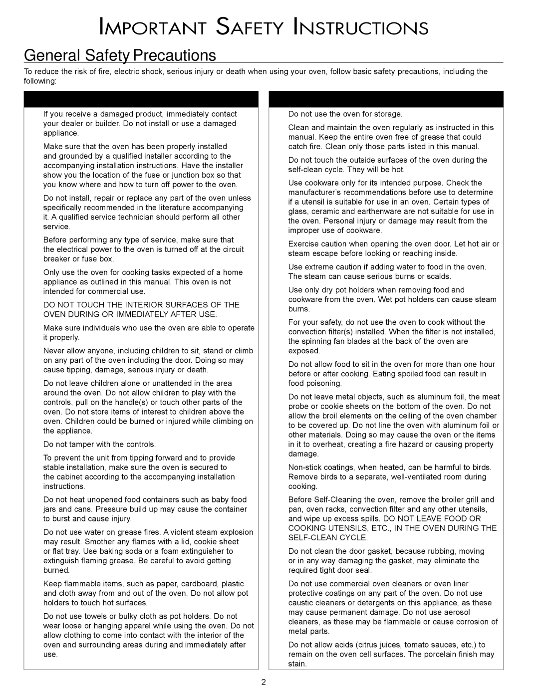 Dacor ECD Series, ECS Series, MCD Series, MCS Series, PCD Series, PCS Series important safety instructions 