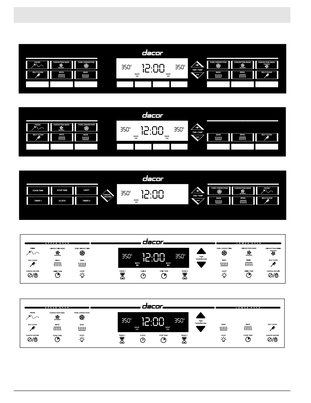 Dacor ECD Series, ECS Series, MCD Series, MCS Series, PCD Series, PCS Series Oven Operation Control Panel 