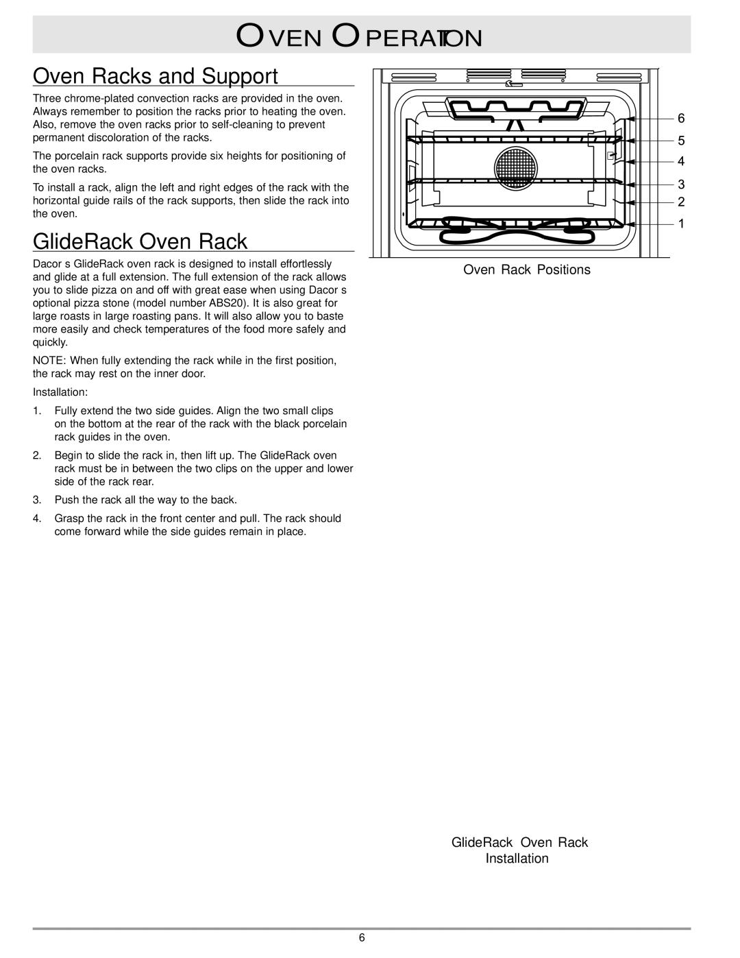 Dacor ECS, MCD, MCS, ECD Oven Operation Oven Racks and Support, GlideRack Oven Rack, Installation 