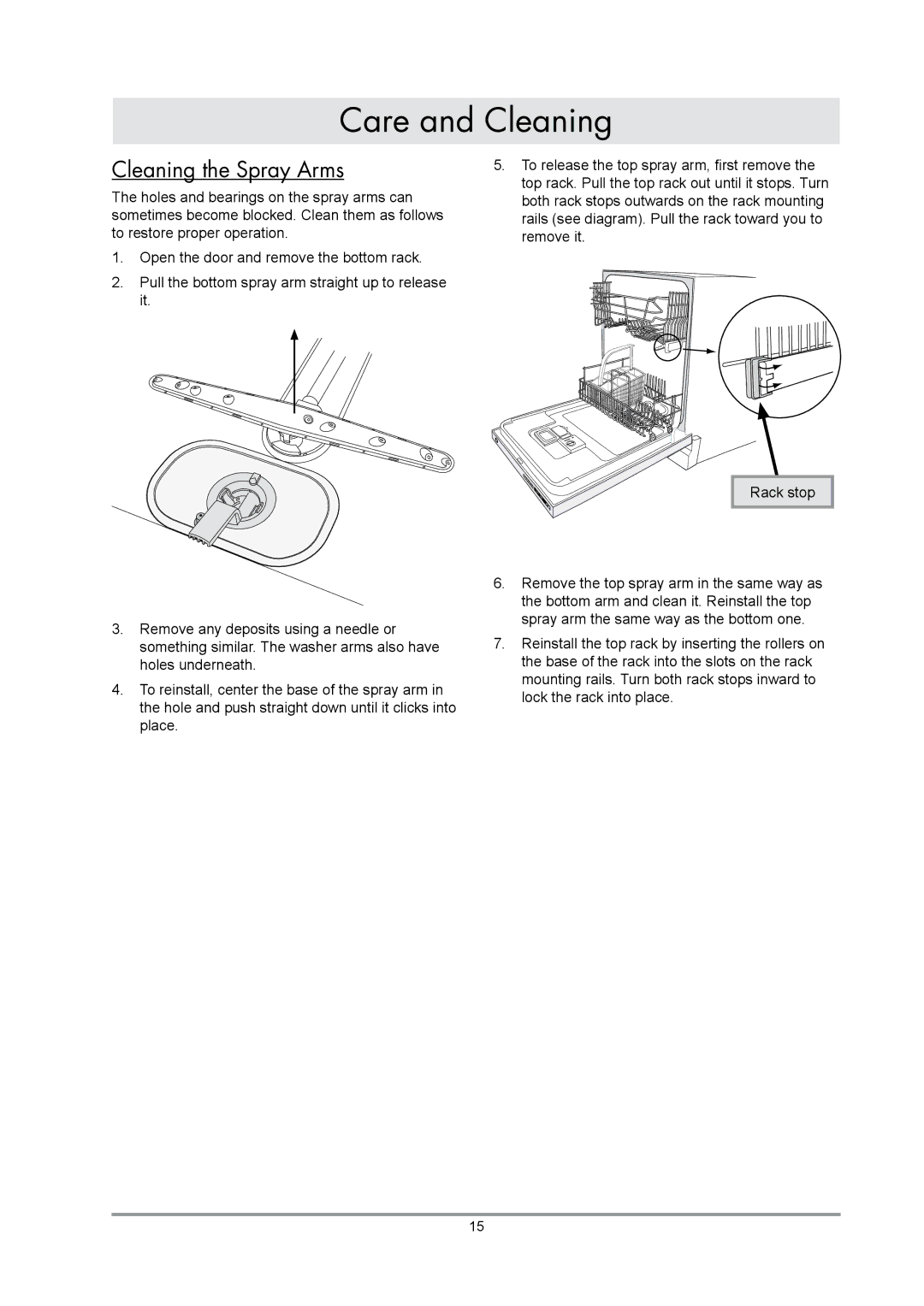 Dacor IDWH24, EDWH24S manual Cleaning the Spray Arms 