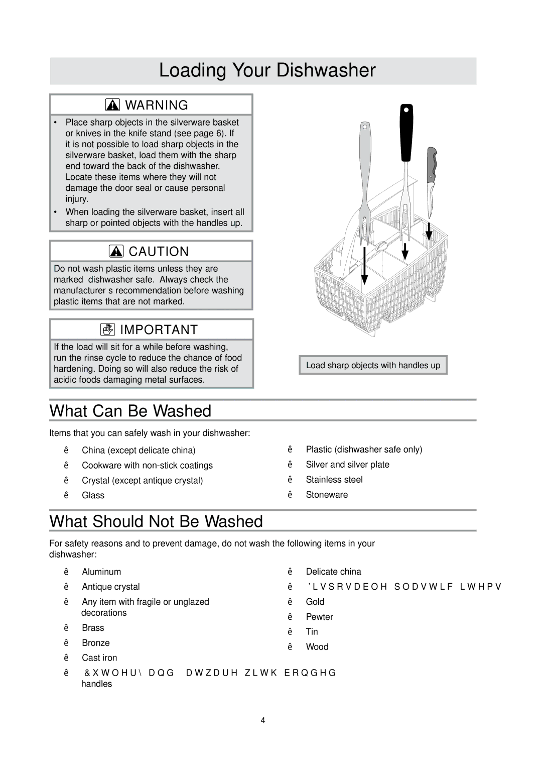 Dacor EDWH24S, IDWH24 manual Loading Your Dishwasher, What Can Be Washed, What Should Not Be Washed 