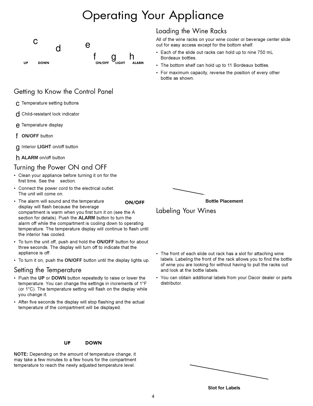 Dacor EF24LBCSS, EF24RWCZ1SS, EF24RBCSS, EF24LWCZ1SS important safety instructions Operating Your Appliance 