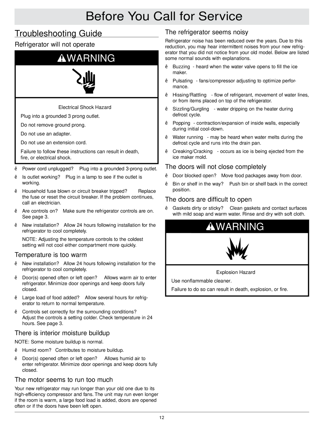 Dacor EF36IWF warranty Before You Call for Service, Troubleshooting Guide 