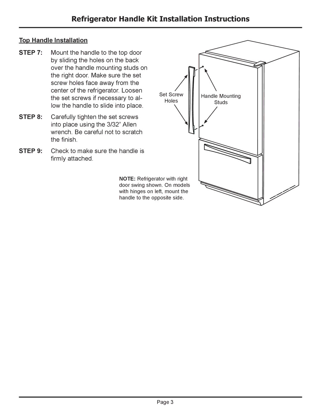 Dacor EF36LNFSS, EF36RNFSS installation instructions Top Handle Installation 