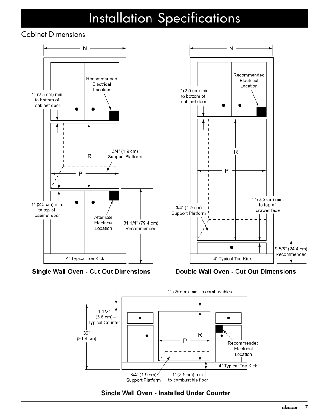 Dacor MOR, EOR installation instructions Single Wall Oven Installed Under Counter 