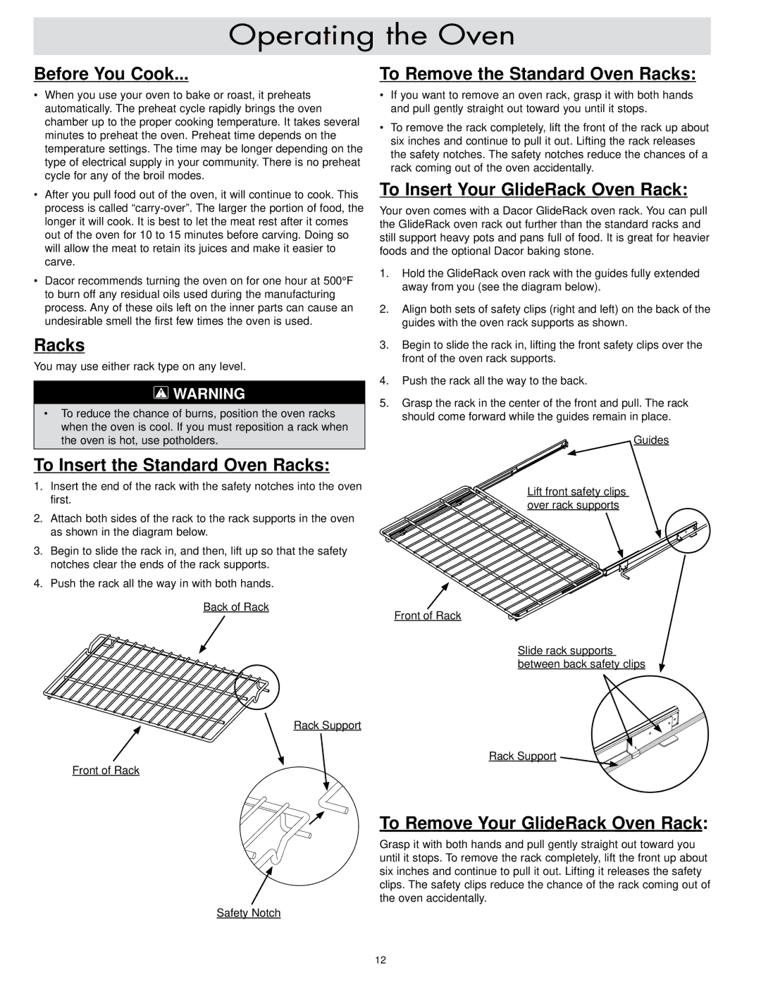 Dacor ER30DSR, ER30D-C important safety instructions Operating the Oven 